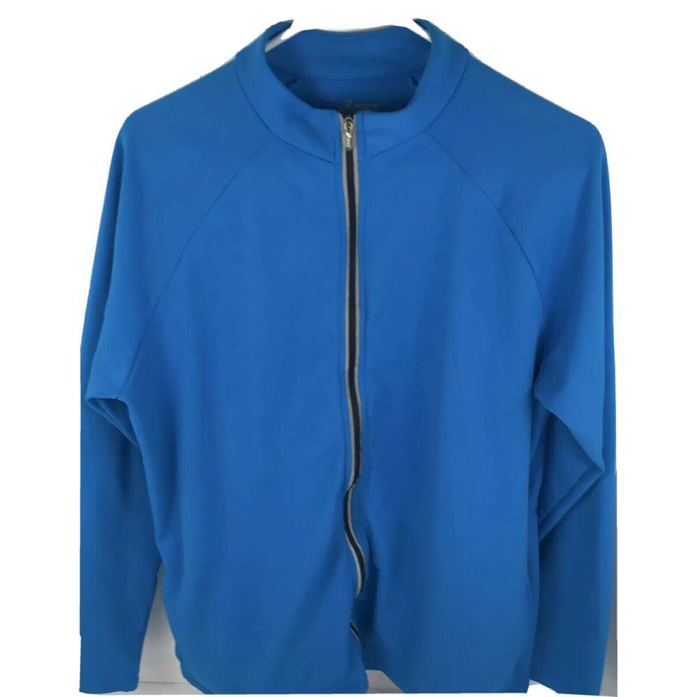 ASICS Women's Full Zip Running Jacket - Pockets Asics Script Sleeve- Blue L-read